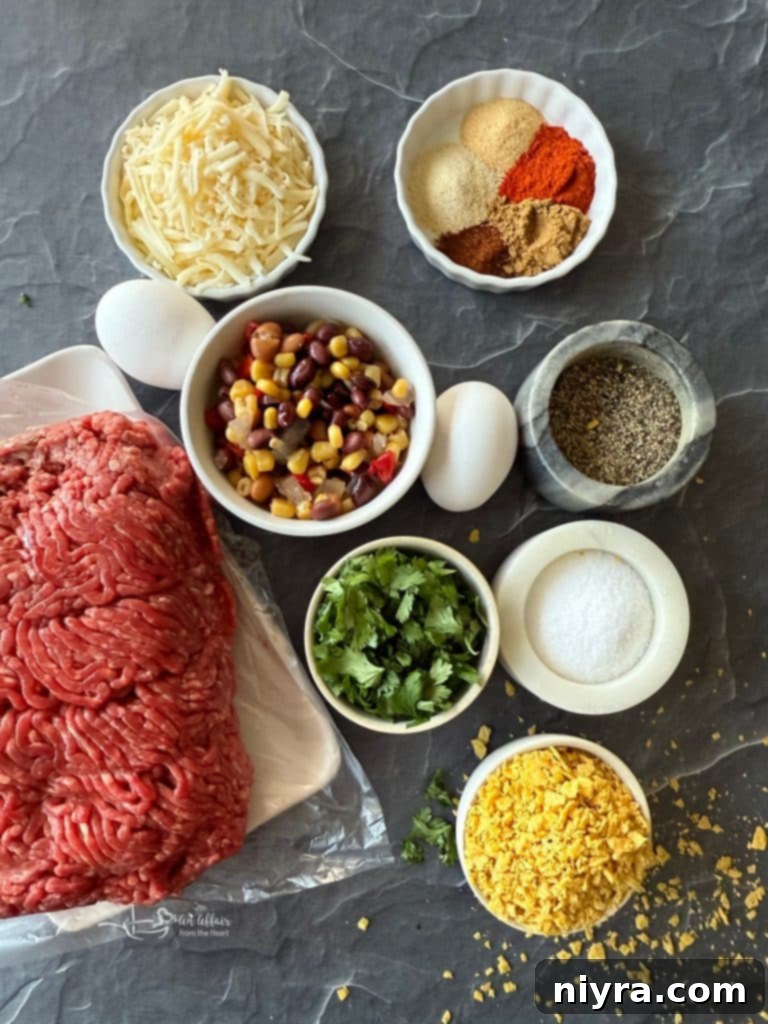 Ingredients for Mexican Hamburgers laid out.