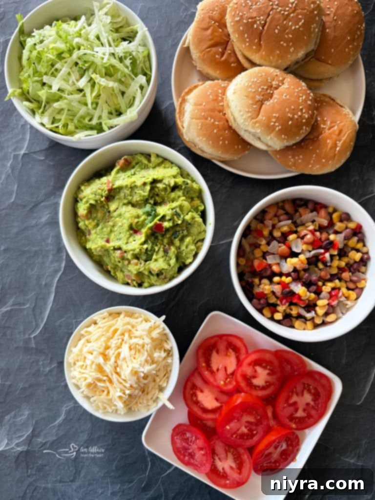 A Mexican Hamburger with a side of Cowboy Caviar and guacamole.