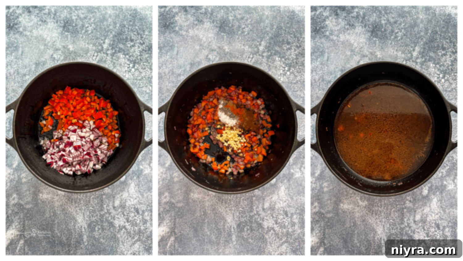 Infographic detailing the step-by-step process of making black bean soup.