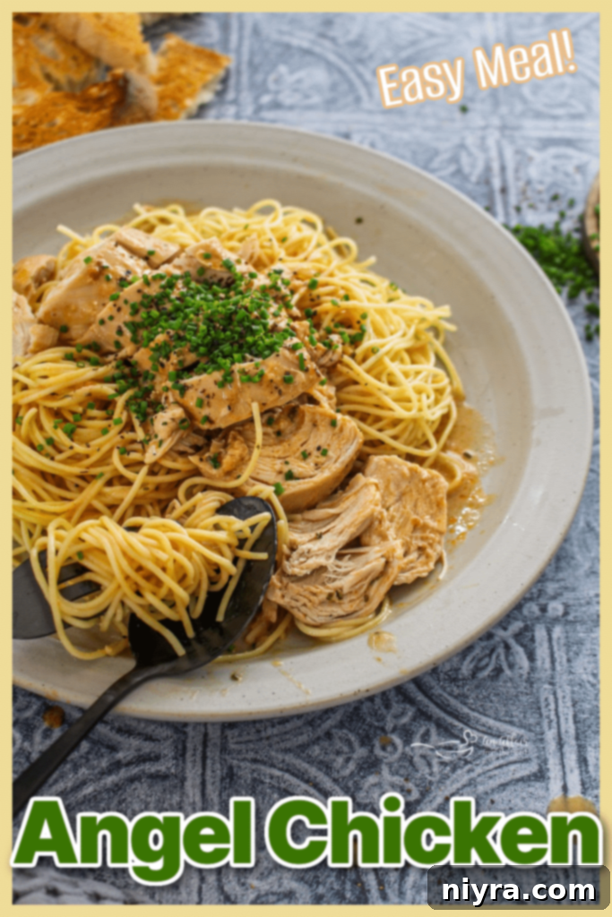 A beautifully plated serving of Slow Cooker Angel Chicken with fresh chives.