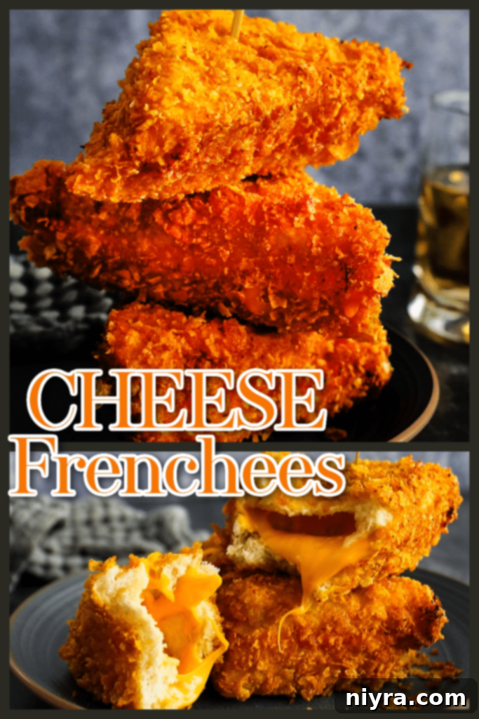 A top-down view of a plate with a Cheese Frenchee and a small dish of ketchup.