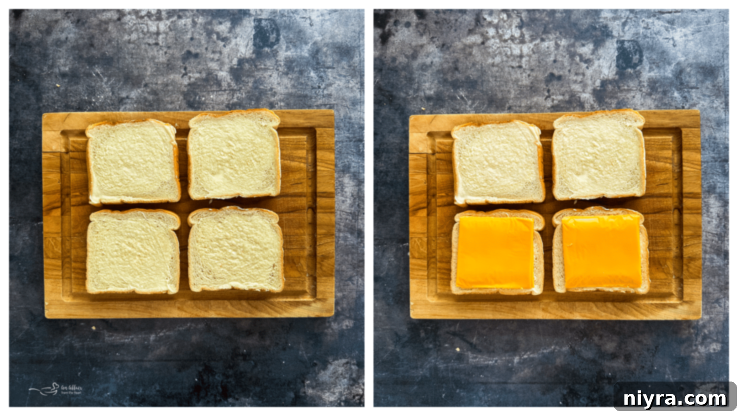 Spreading mayonnaise on white bread slices for the Cheese Frenchee.