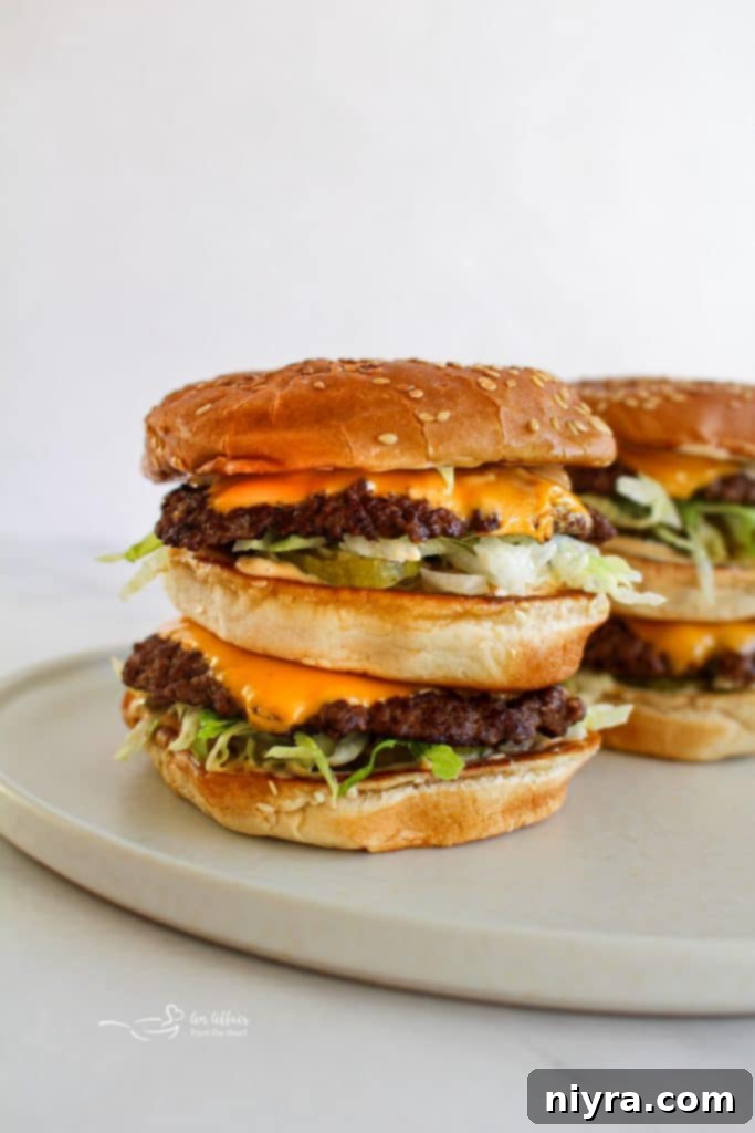 Two homemade Big Macs stacked