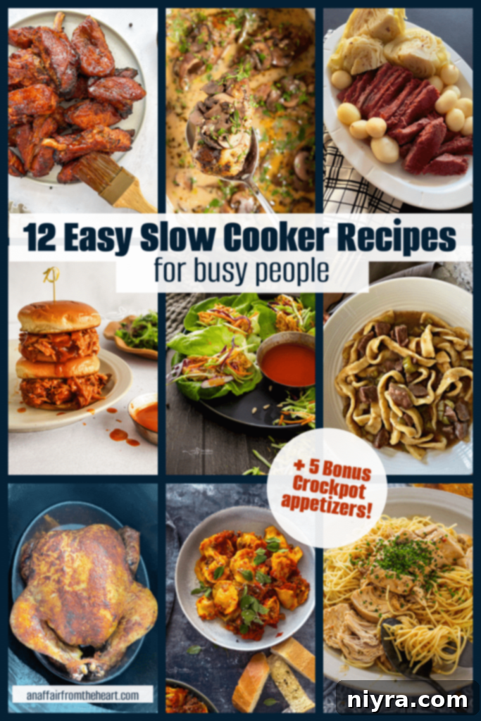 A beautifully arranged Pinterest pin showcasing various slow cooker recipes for easy meal planning.