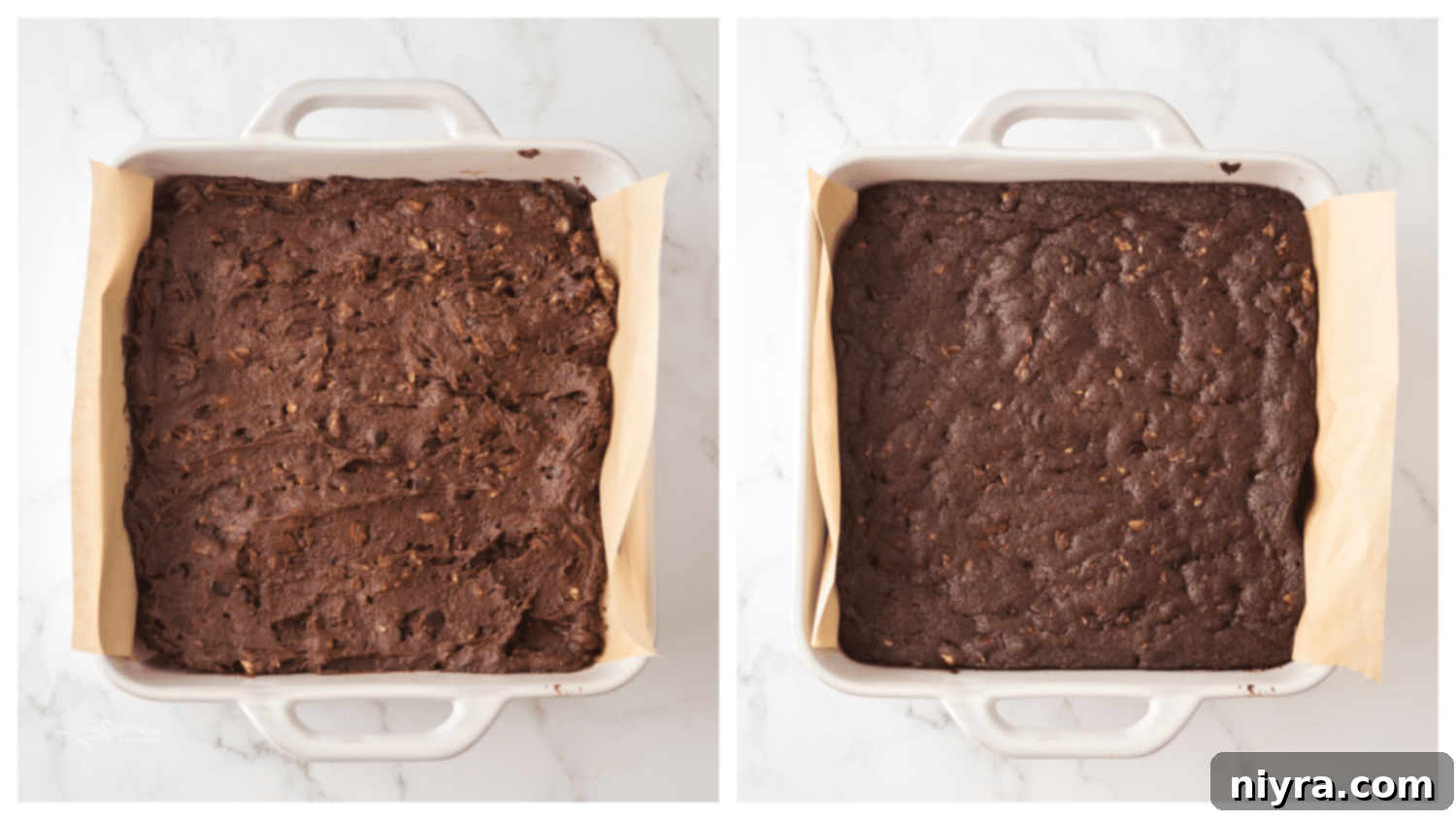 Brownie batter with chocolate chips and pecans