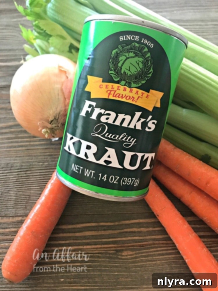 A jar of Frank's Kraut, ready to be added to the soup.