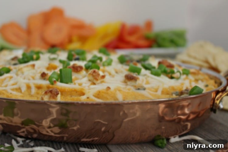 Close-up of the textured, creamy Buffalo Cauliflower Dip
