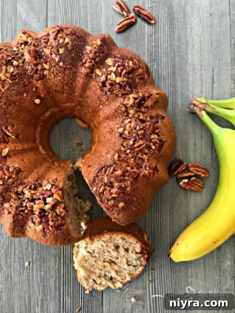 Delicious Banana Bread Coffee Cake with Pecan Topping