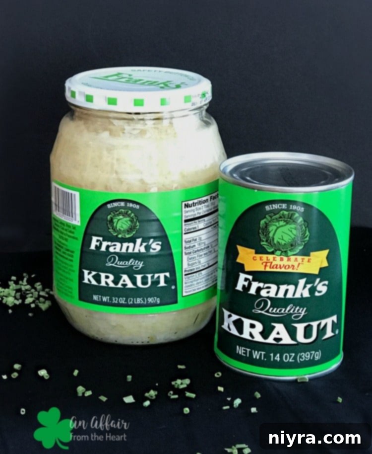 Authentic Reuben Sandwich 7 Frank's Kraut jar next to a Reuben sandwich