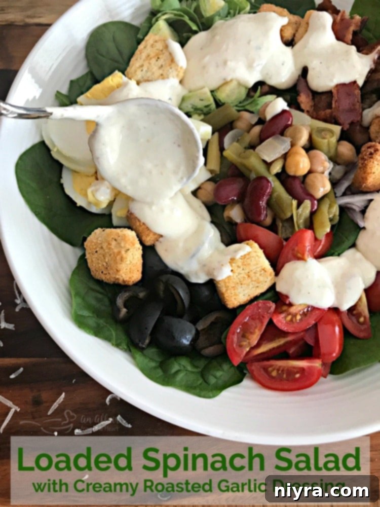 Another appealing shot of the Loaded Spinach Salad.
