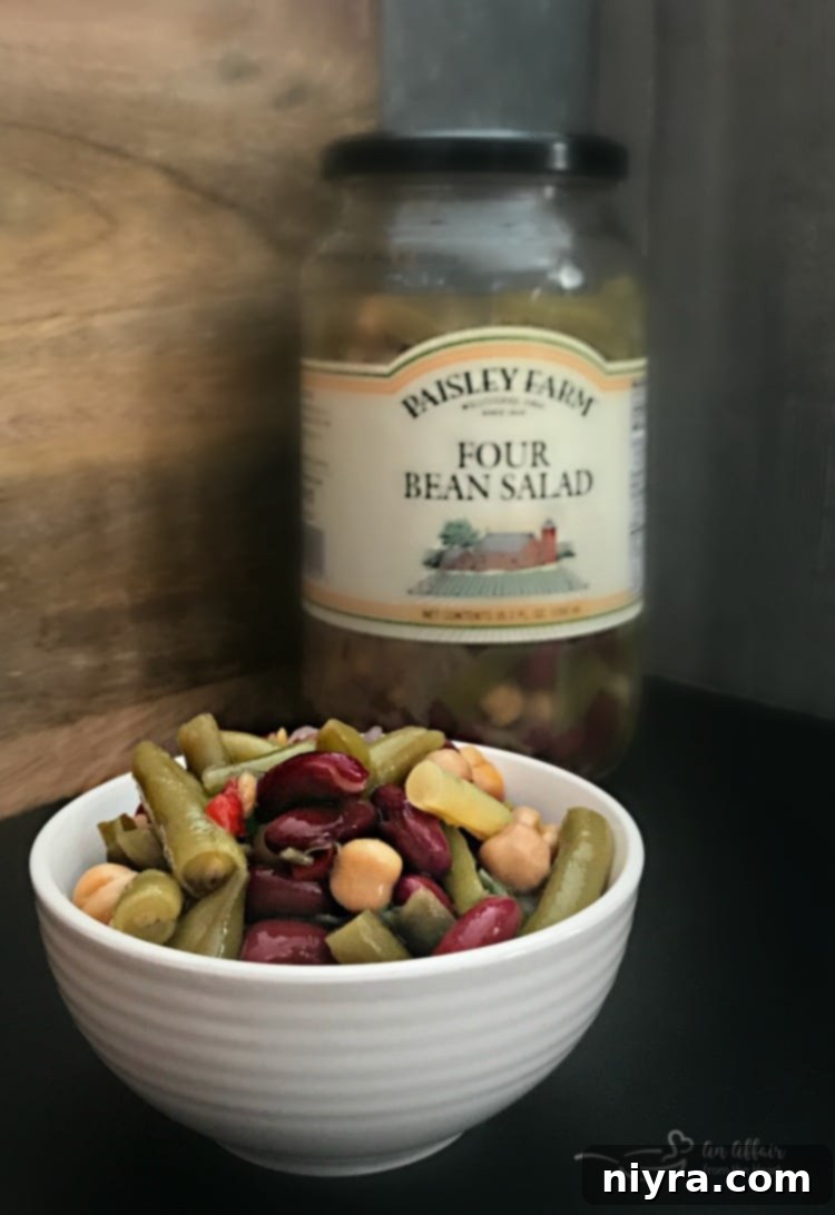 Paisley Farm Four Bean Salad jar, showcasing the quality product.
