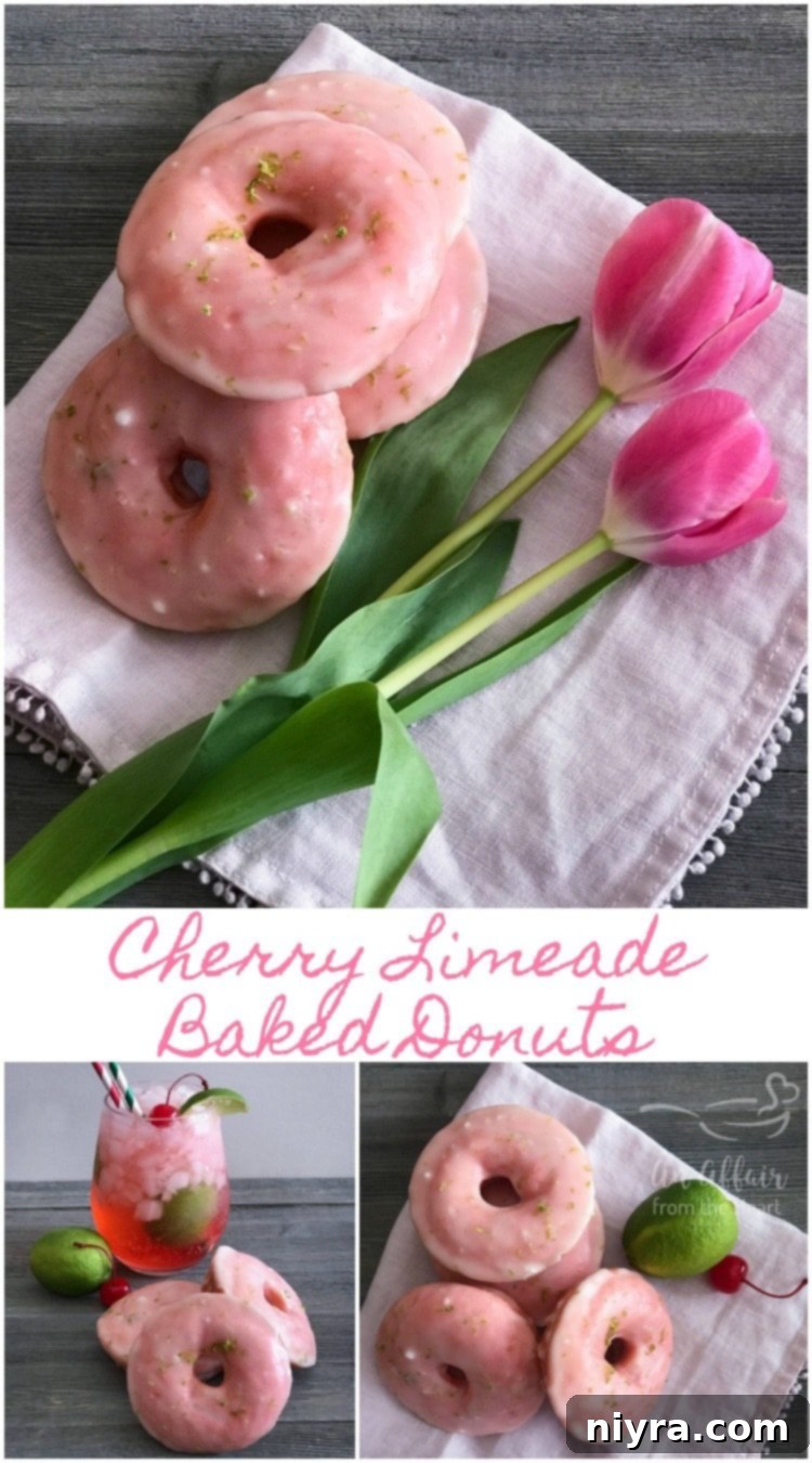 Sweet-Tart Cherry Lime Baked Donuts 3 Baked Cherry Limeade Donuts, a sweet and tart summer treat, perfect for any occasion.