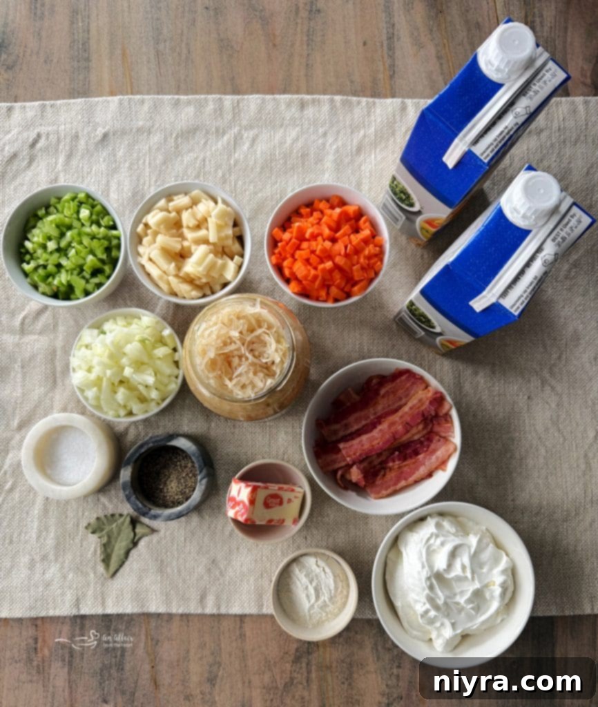 Slow Cooker Chicken and Sauerkraut Comfort Soup 6 Close-up of Ingredients for Creamy Chicken and Sauerkraut Soup