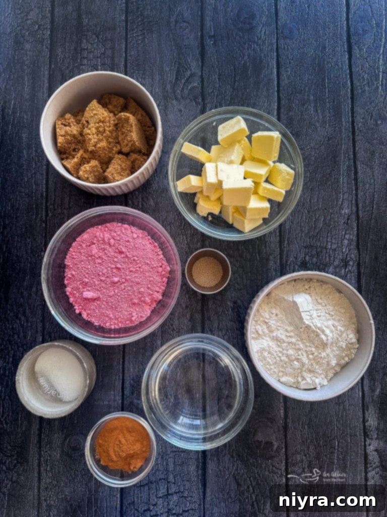 Ingredients for Red Velvet Cinnamon Rolls: flour, sugar, yeast, cinnamon, and more